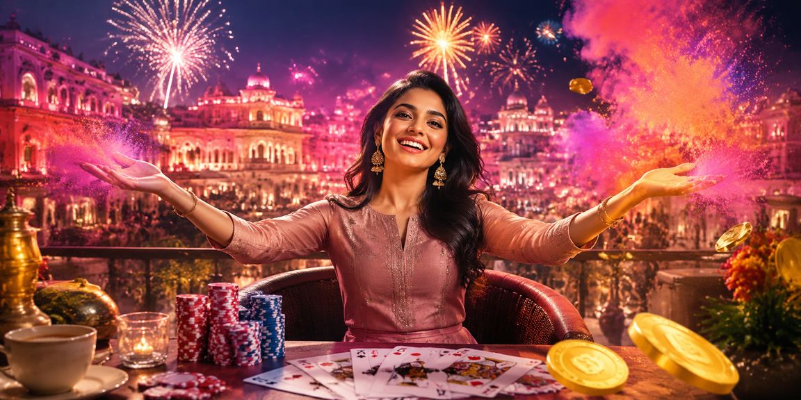 Indian woman playing poker game in traditional dress